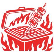 Rice 'n' Spice logo — a grill with a skewer